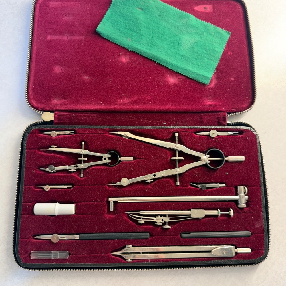 Vintage Charvoz Drafting Set 10-1601 Engineering Drawing Compass Kit Case